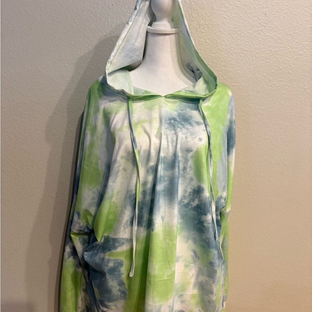 SHEIN Green and Blue Tie-Dye Hoodie
